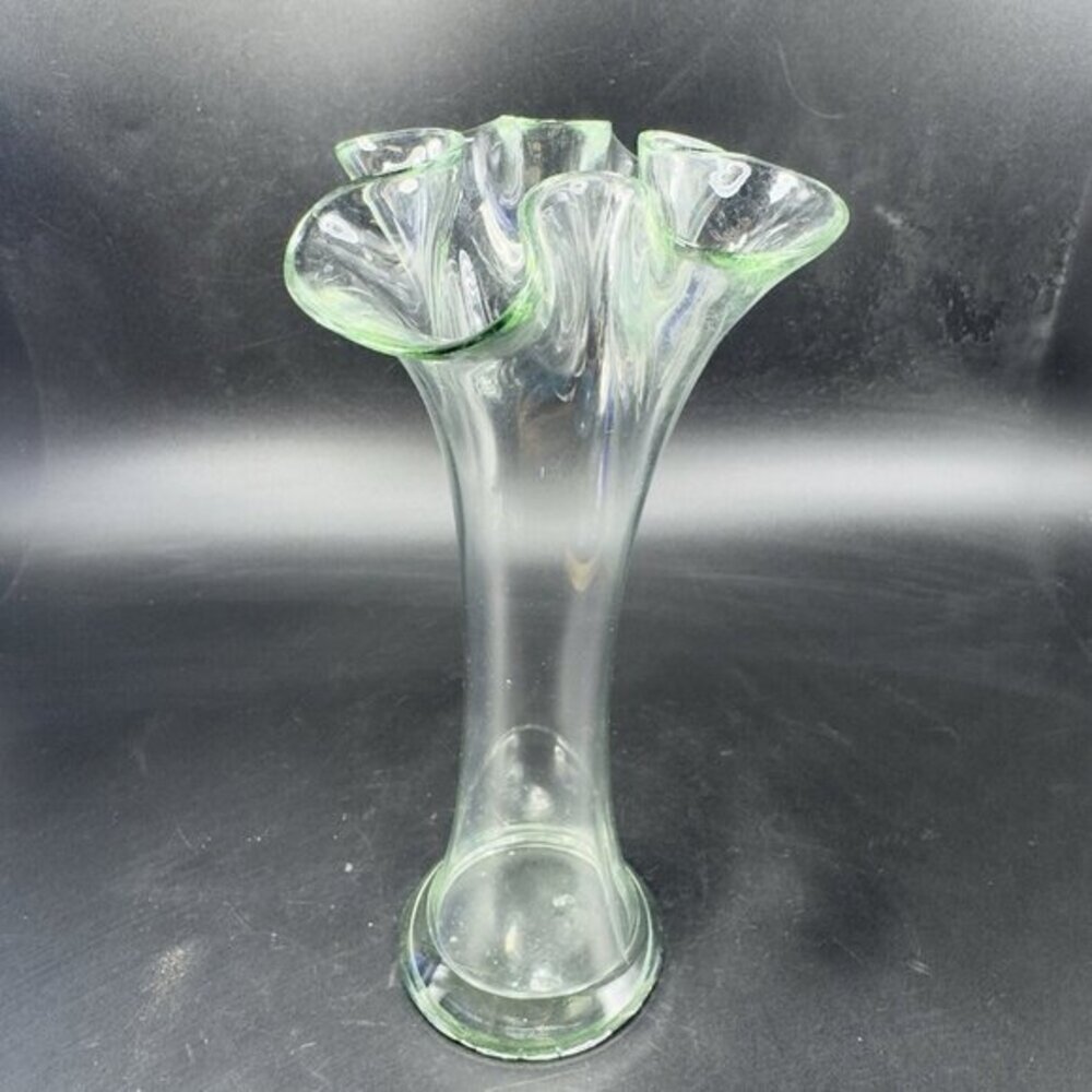 Vintage 1980s Clear Art Glass Vase Swung Vase‎ Wavy Edges Glass Bud Vase Decor